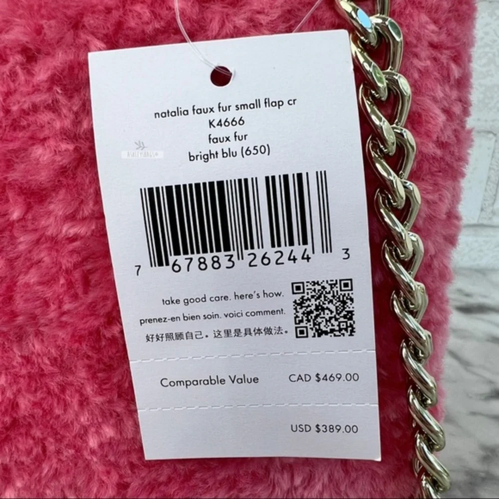 Kate Spade Natalia Pink Faux Fur Small Flap Shoulder Bag Crossbody